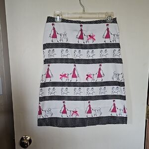 Working Girl, Vintage White and Black A-Line Skirt with Poodle Print